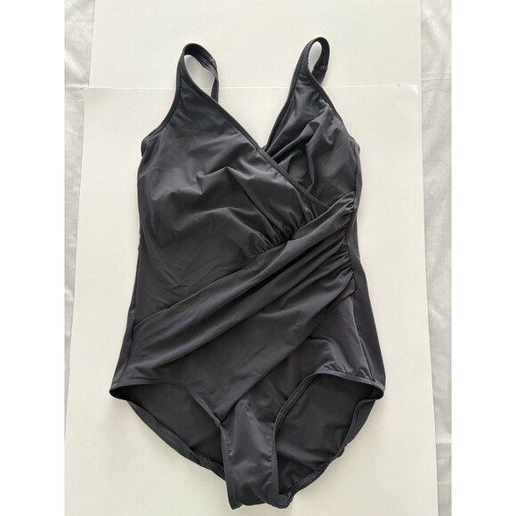 Miraclesuit Must Haves Oceanus One Piece Swimsuit Size 16 Gray Ruching Slim - Picture 9 of 16